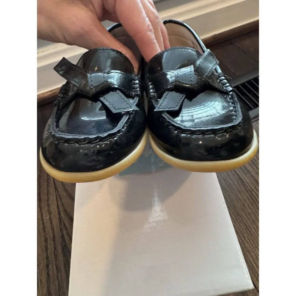 Elephantito Bow Moccasin Black Patent Leather Little Girls 11.5 NIB $80 MSRP